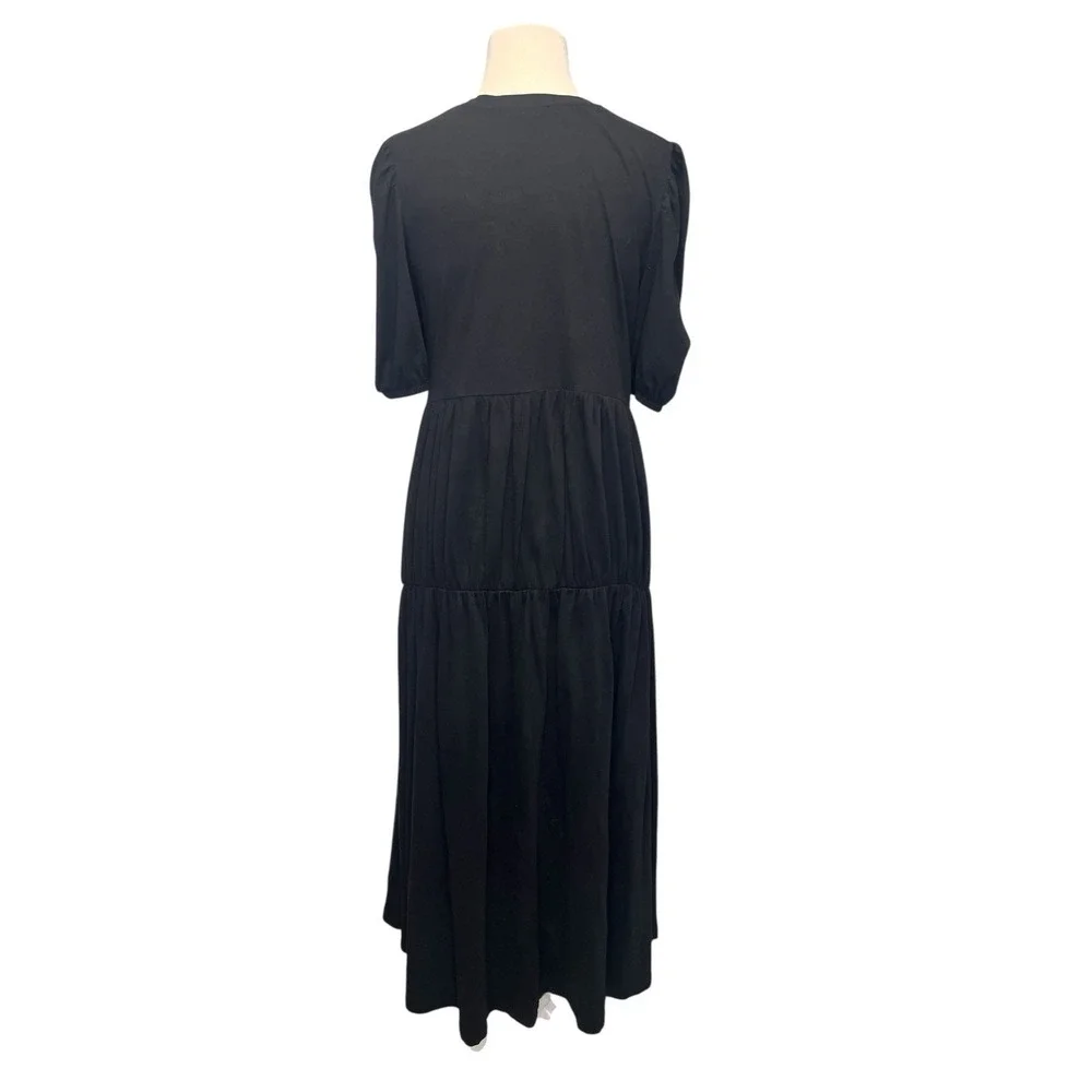 Zara‎ Tiered Maxi Dress Medium Black 100% Cotton Boho Witchy Whimsigoth Sleeves